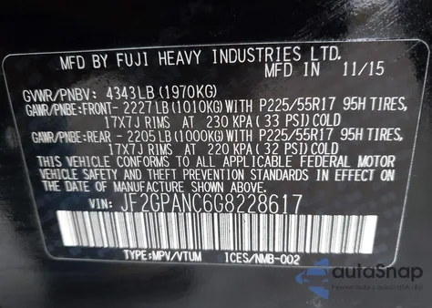 2016 Subaru Crosstrek 2.0I Limited z USA, uszkodzony, nr VIN JF2GPANC6G8228617